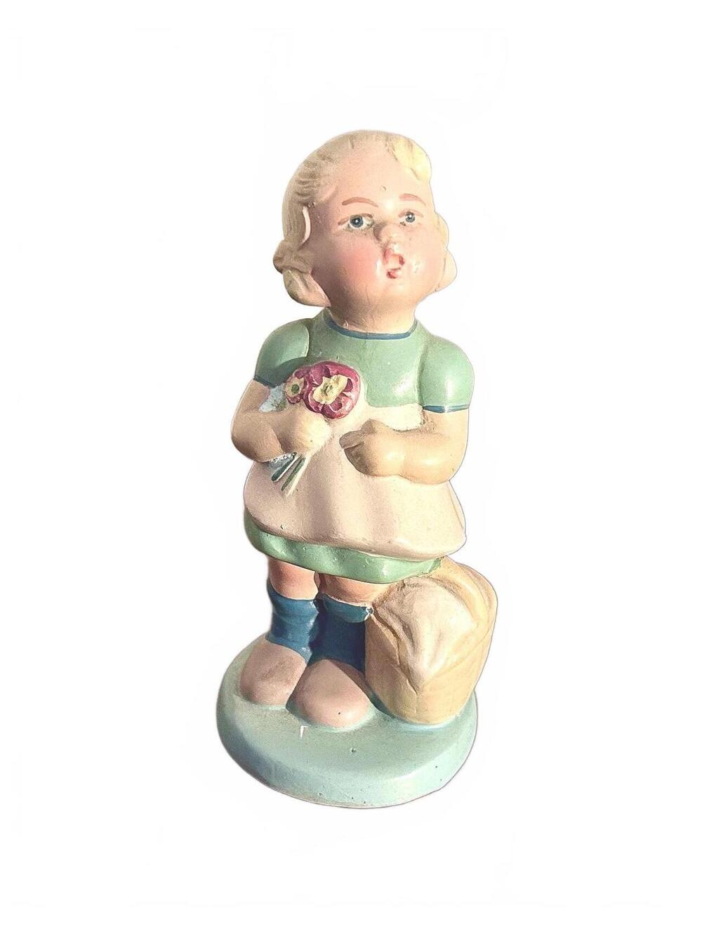 Vintage Coventry Ware Chalkware Girl Figurine With Bouquet Of Flowers